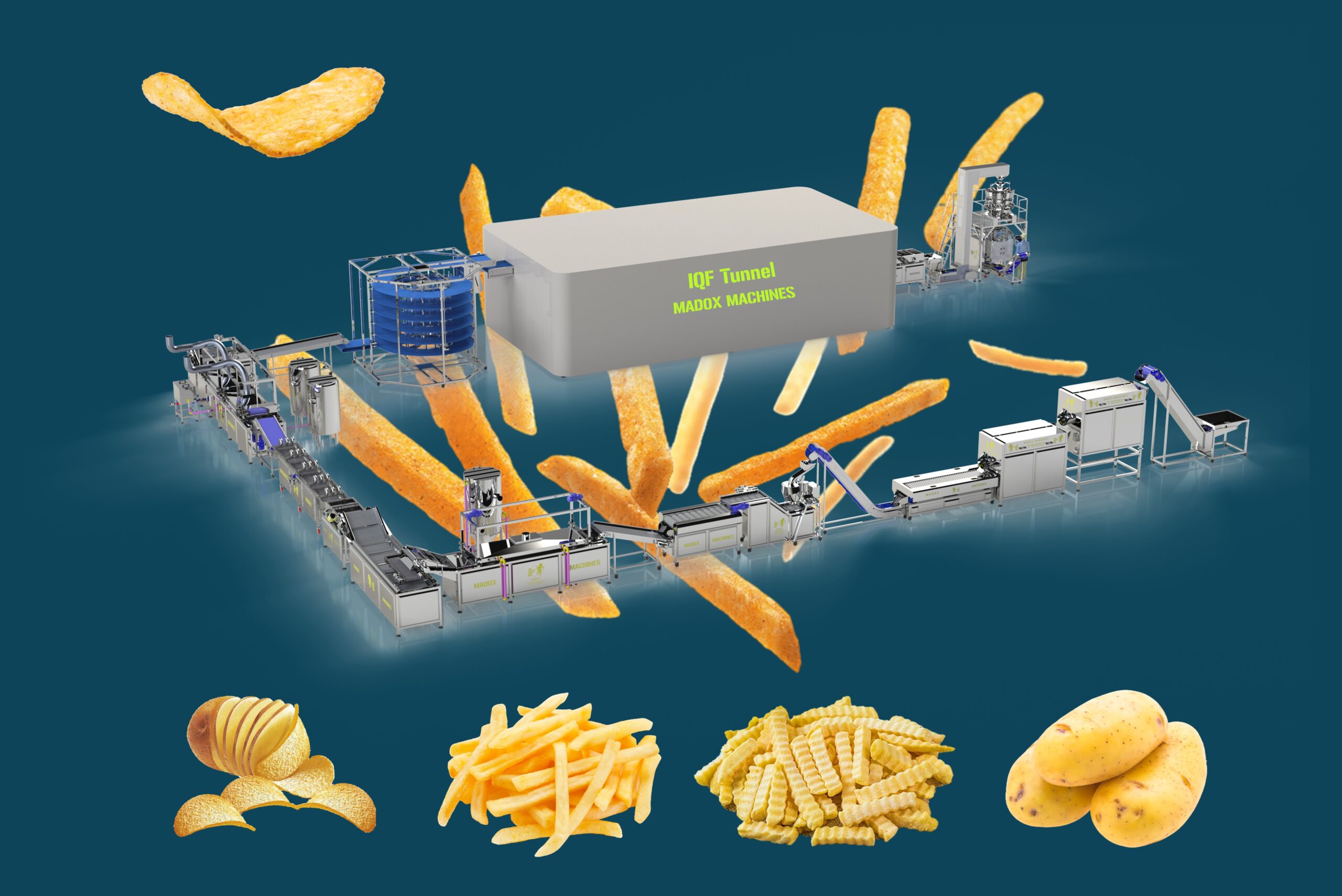 Madox is one of the most important companies that manufacture Frozen french fries and chips production lines